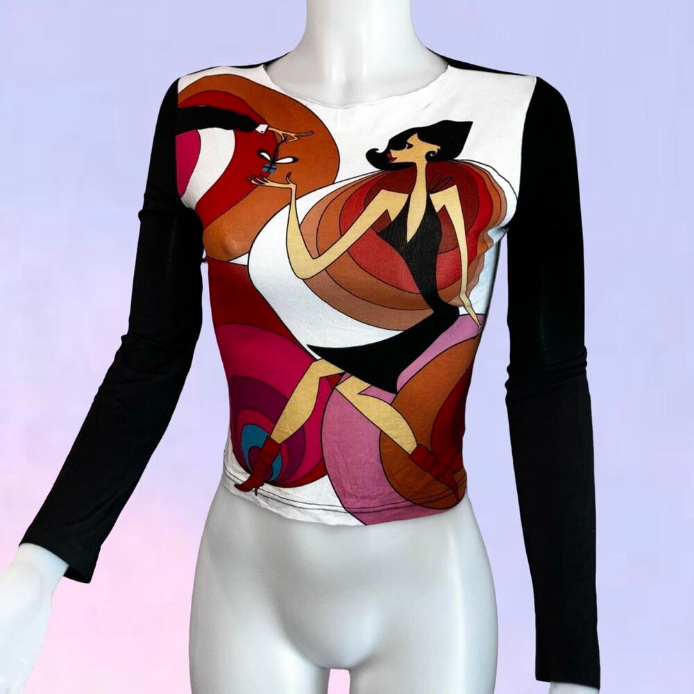Vintage 90s y2k graphic woman face long sleeve top